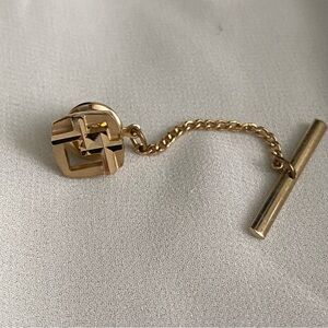 Vintage Christian Tie Clip Tack – Interlocking Cross Pattern with Classic Chain